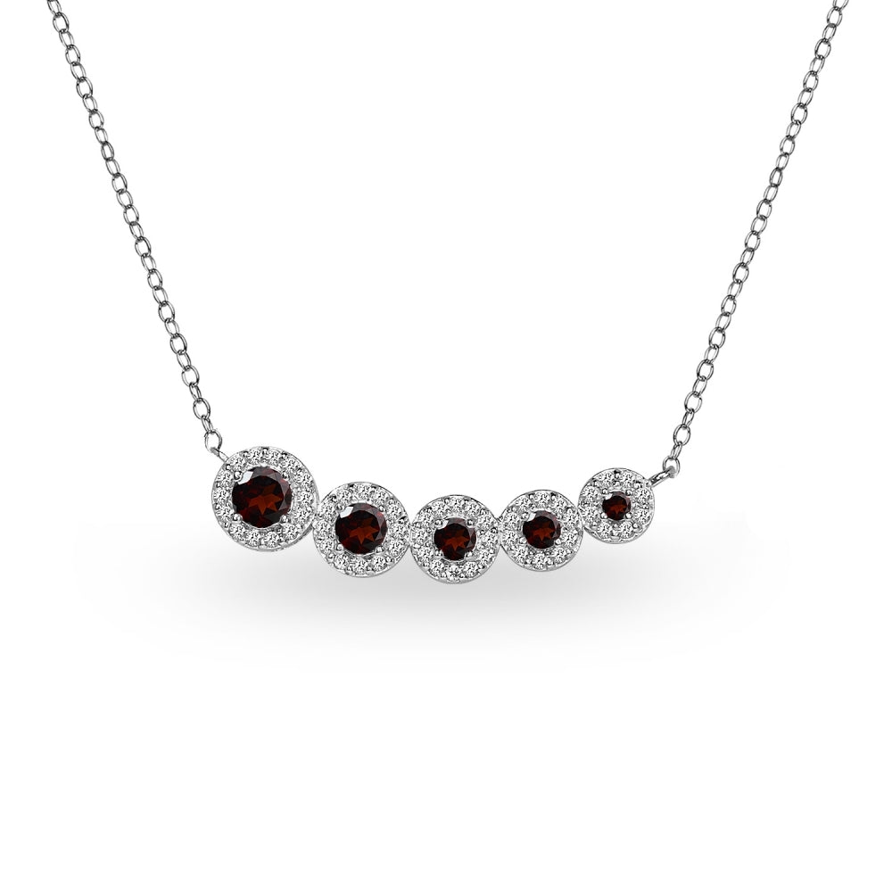Sterling Silver Garnet Graduated Journey Necklace with White Topaz Accents