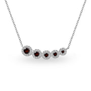 Sterling Silver Garnet Graduated Journey Necklace with White Topaz Accents