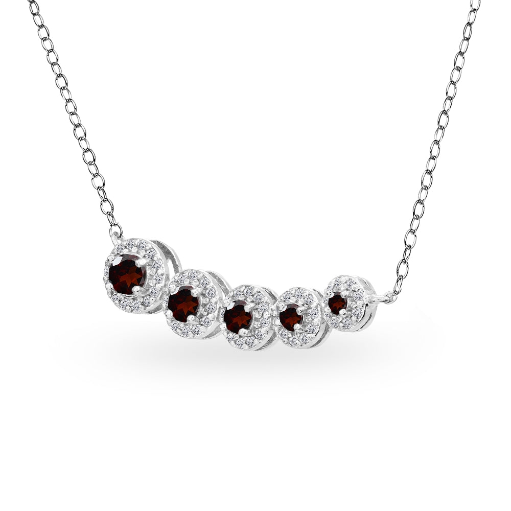 Sterling Silver Garnet Graduated Journey Necklace with White Topaz Accents-2