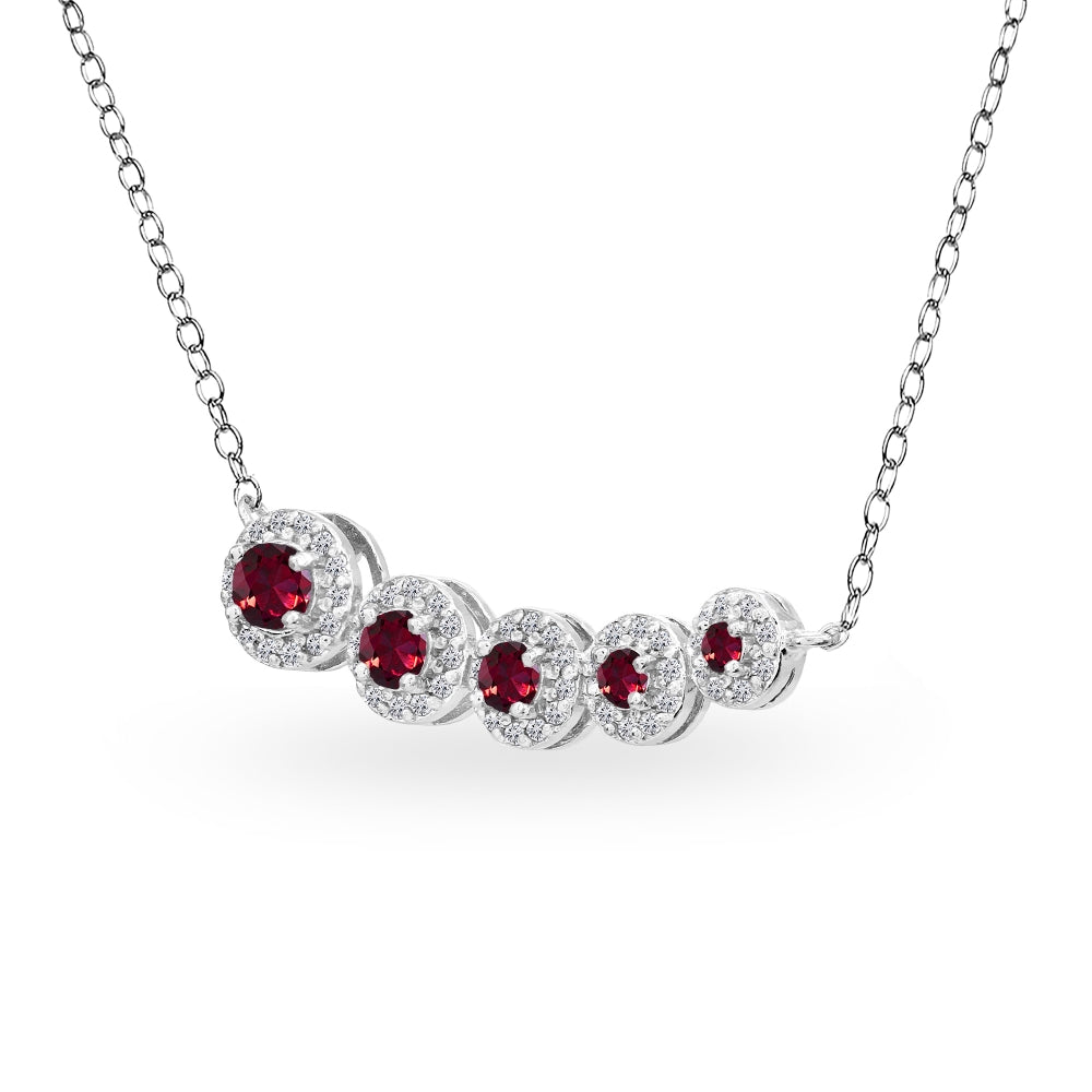 Sterling Silver Created Ruby Graduated Journey Necklace with White Topaz Accents-2