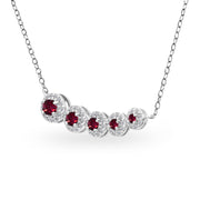 Sterling Silver Created Ruby Graduated Journey Necklace with White Topaz Accents