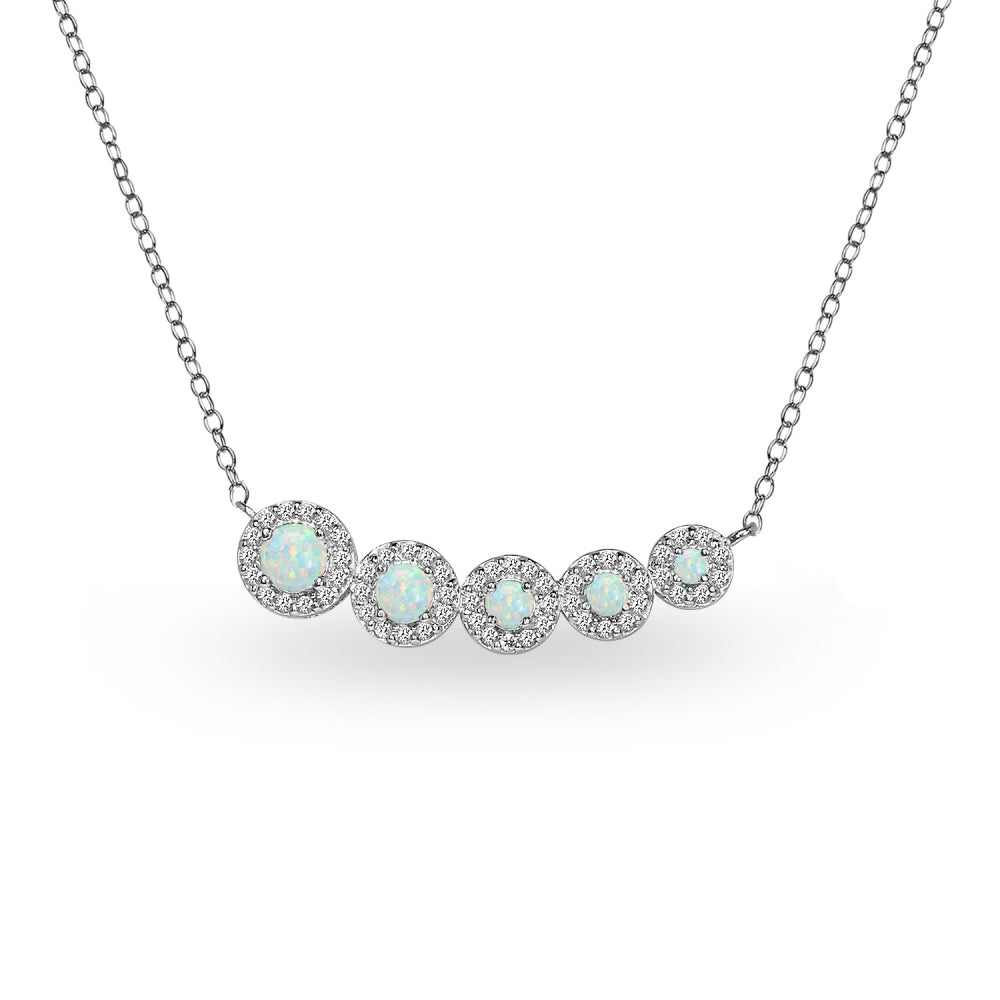 Sterling Silver Created Opal Graduated Journey Necklace with White Topaz Accents