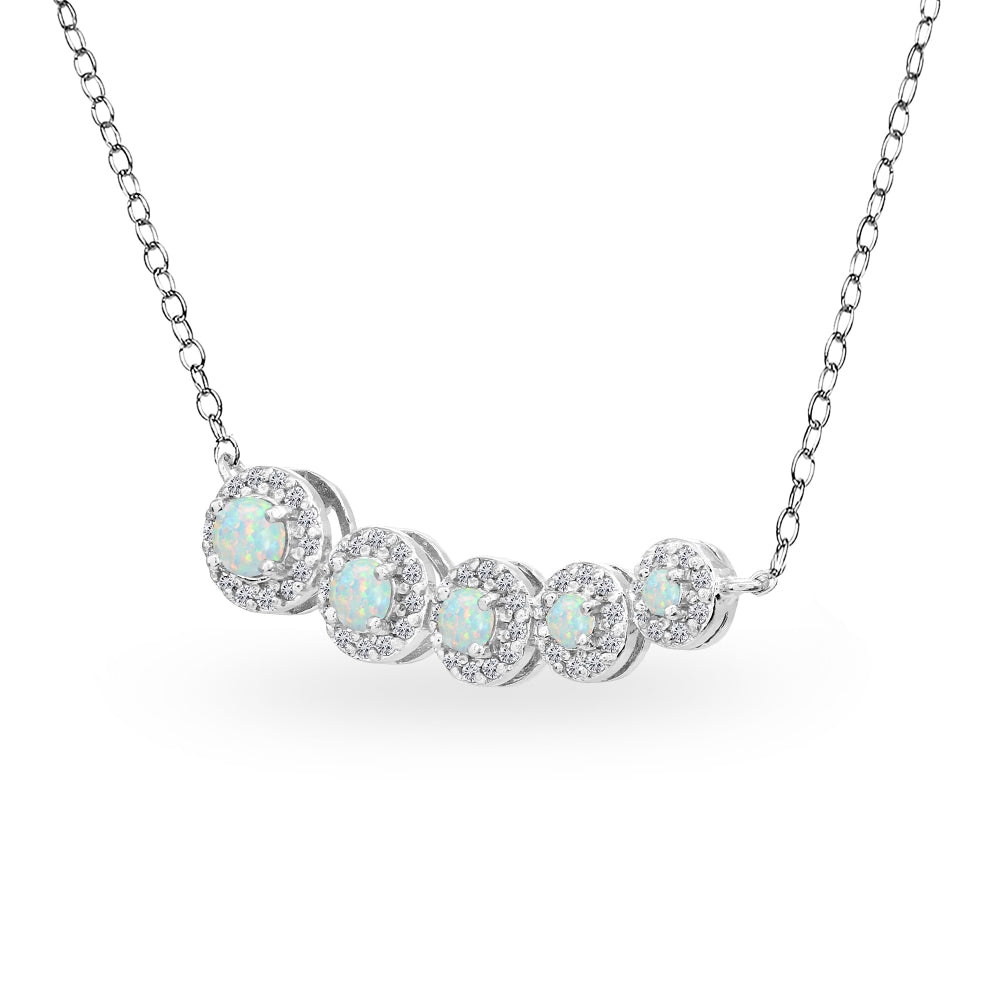 Sterling Silver Created Opal Graduated Journey Necklace with White Topaz Accents-2
