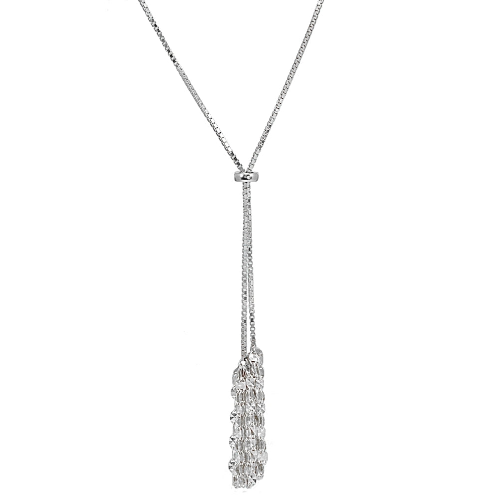Sterling Silver Flat Fashion-Link Chain Tassels Drop Y-Necklace