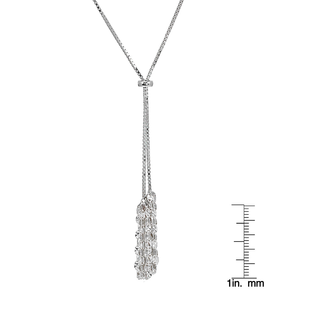 Sterling Silver Flat Fashion-Link Chain Tassels Drop Y-Necklace-2