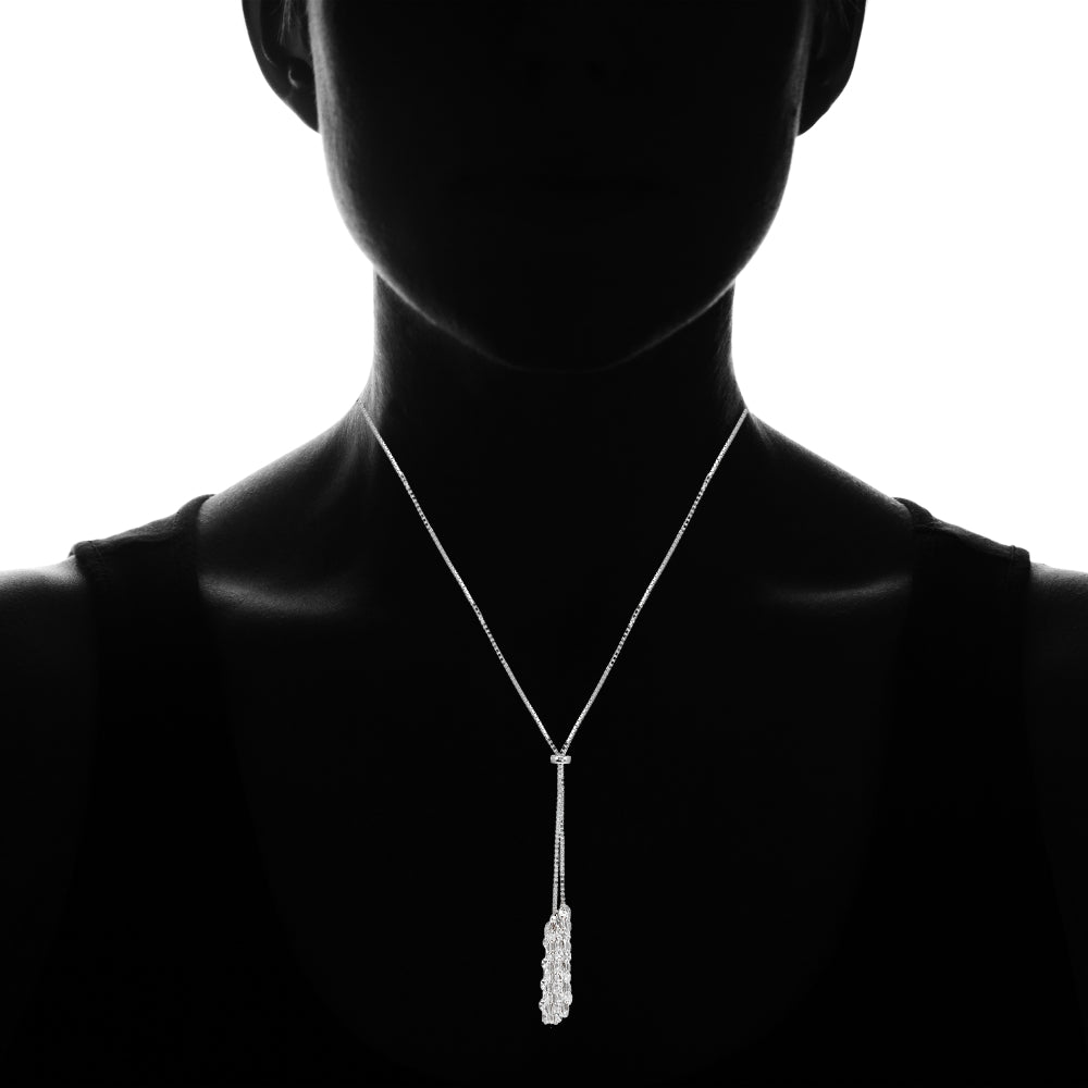 Sterling Silver Flat Fashion-Link Chain Tassels Drop Y-Necklace-3