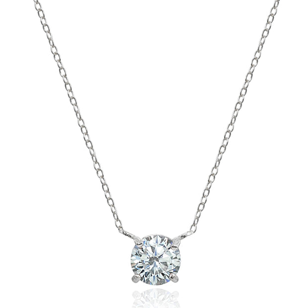 Sterling Silver Cubic Zirconia 6mm Round Dainty Solitaire Necklace