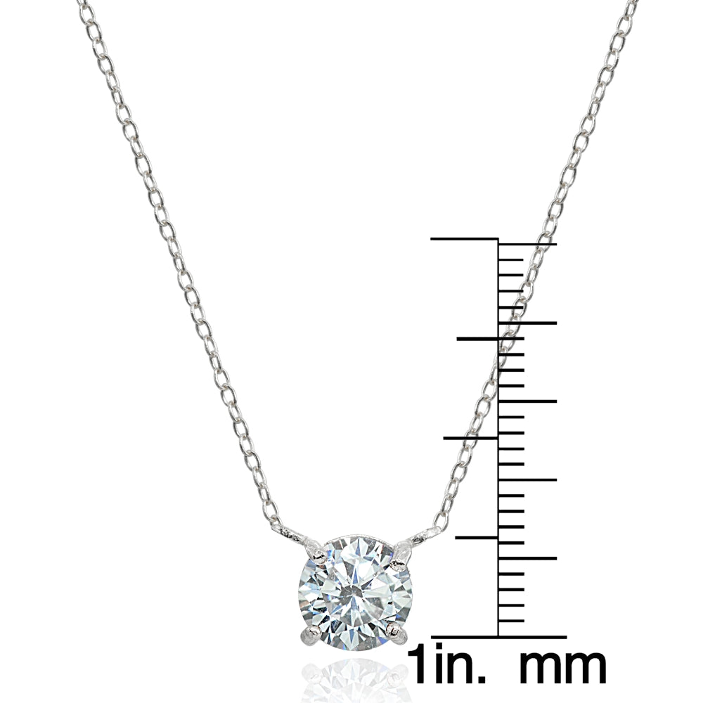 Sterling Silver Cubic Zirconia 6mm Round Dainty Solitaire Necklace-3
