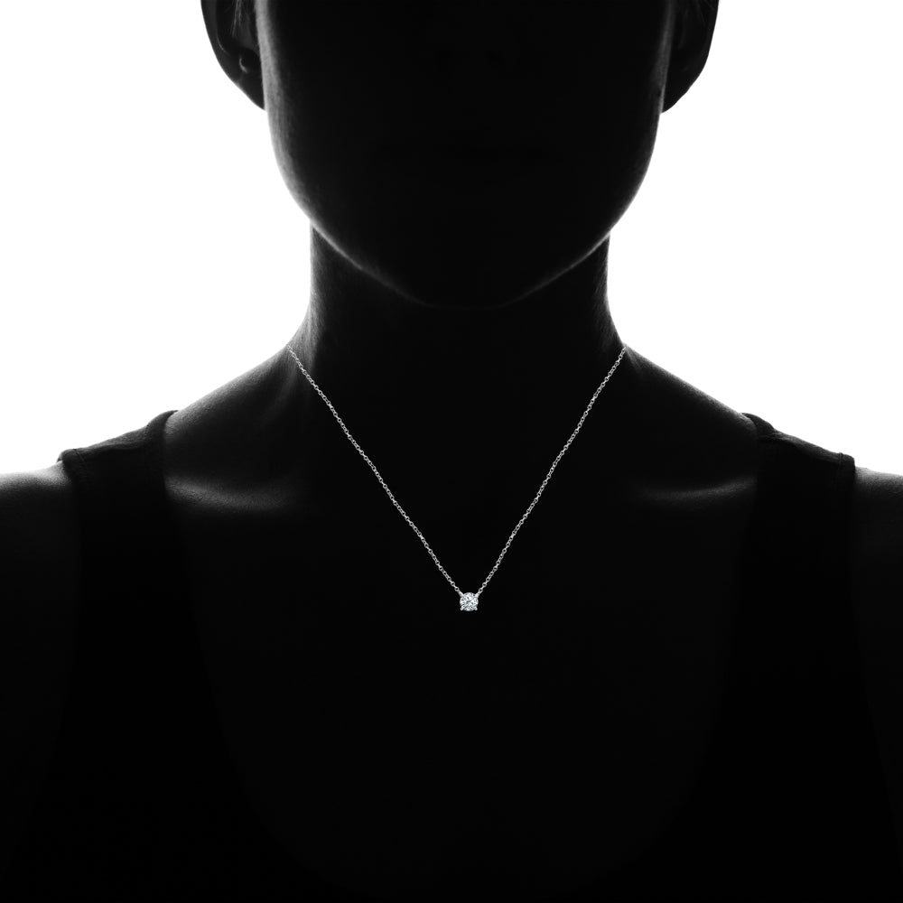 Sterling Silver Cubic Zirconia 6mm Round Dainty Solitaire Necklace-4
