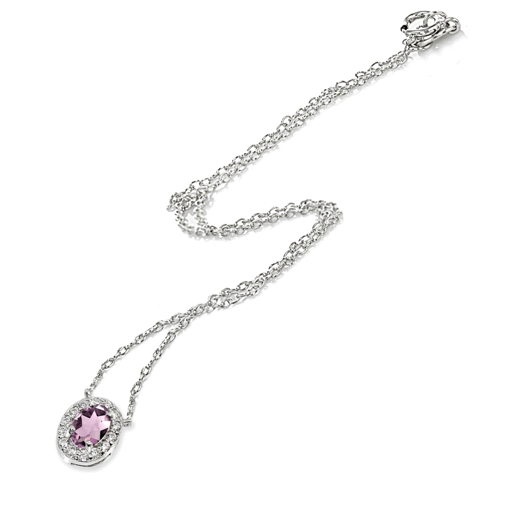 Sterling Silver Created Alexandrite Oval Halo Choker Necklace with CZ Accents-2
