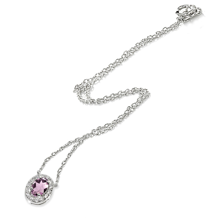 Sterling Silver Created Alexandrite Oval Halo Choker Necklace with CZ Accents