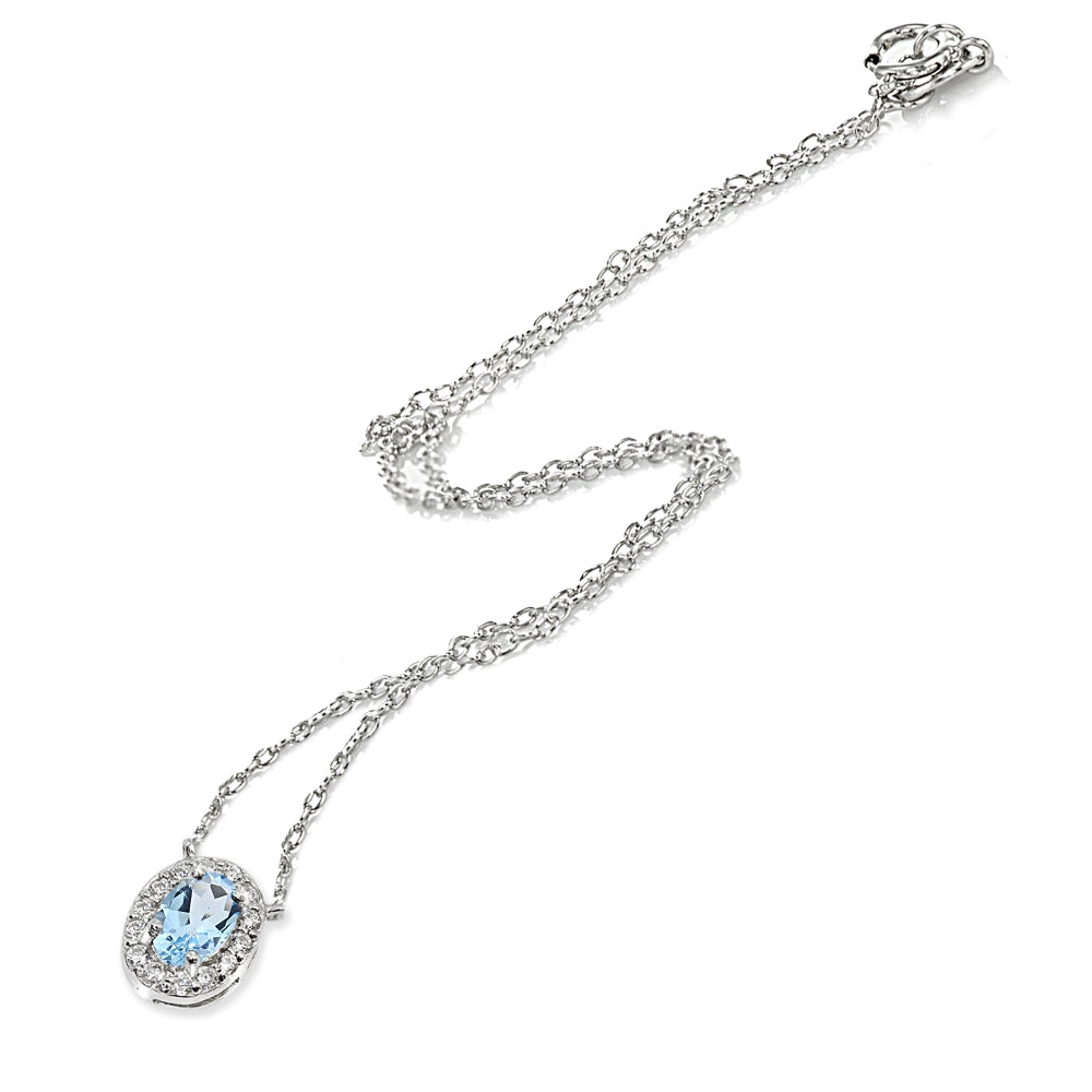 Sterling Silver Blue Topaz Oval Halo Choker Necklace with CZ Accents-2