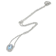 Sterling Silver Blue Topaz Oval Halo Choker Necklace with CZ Accents
