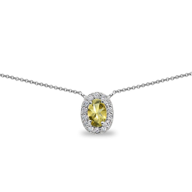 Sterling Silver Citrine Oval Halo Choker Necklace with CZ Accents