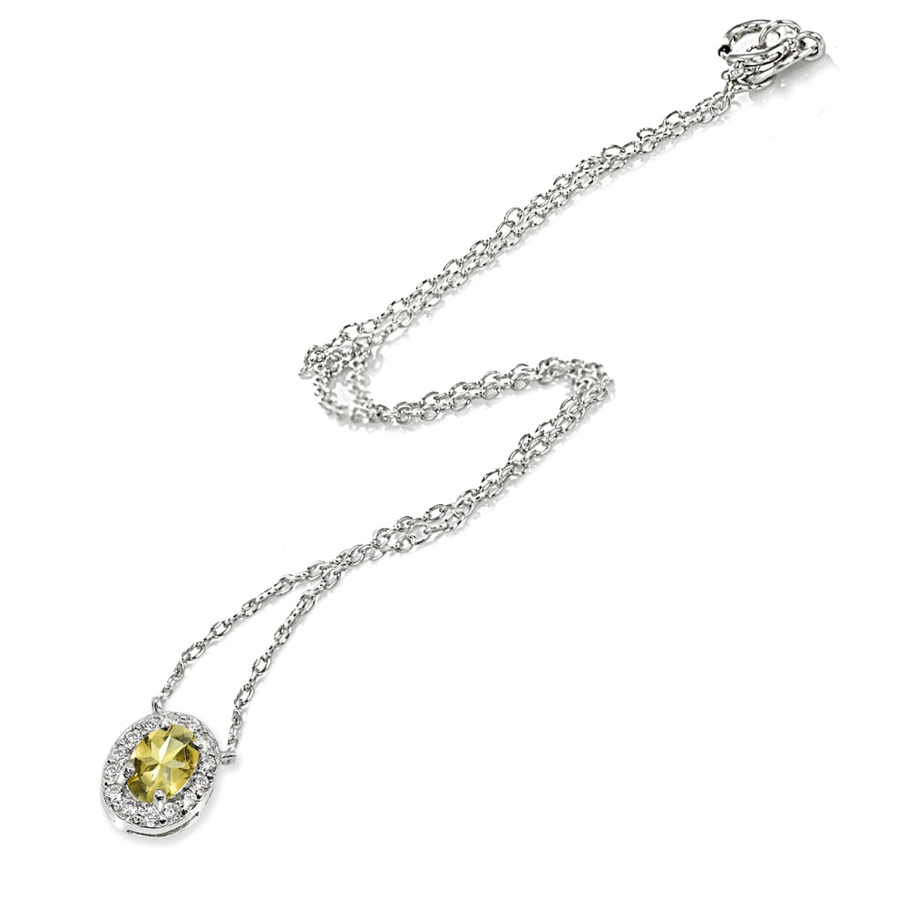 Sterling Silver Citrine Oval Halo Choker Necklace with CZ Accents-2