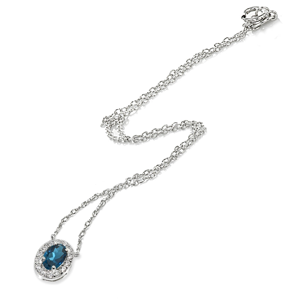 Sterling Silver Lonodn Blue Topaz Oval Halo Choker Necklace with CZ Accents-2