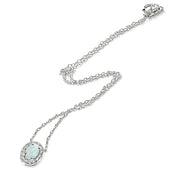 Sterling Silver Created White Opal Oval Halo Choker Necklace with CZ Accents