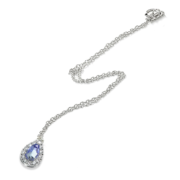Sterling Silver Tanzanite Oval Halo Choker Necklace with CZ Accents