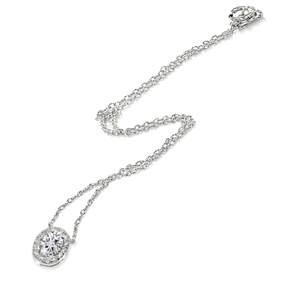 Sterling Silver Cubic Zirconia Oval Halo Choker Necklace-2