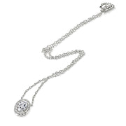 Sterling Silver Cubic Zirconia Oval Halo Choker Necklace