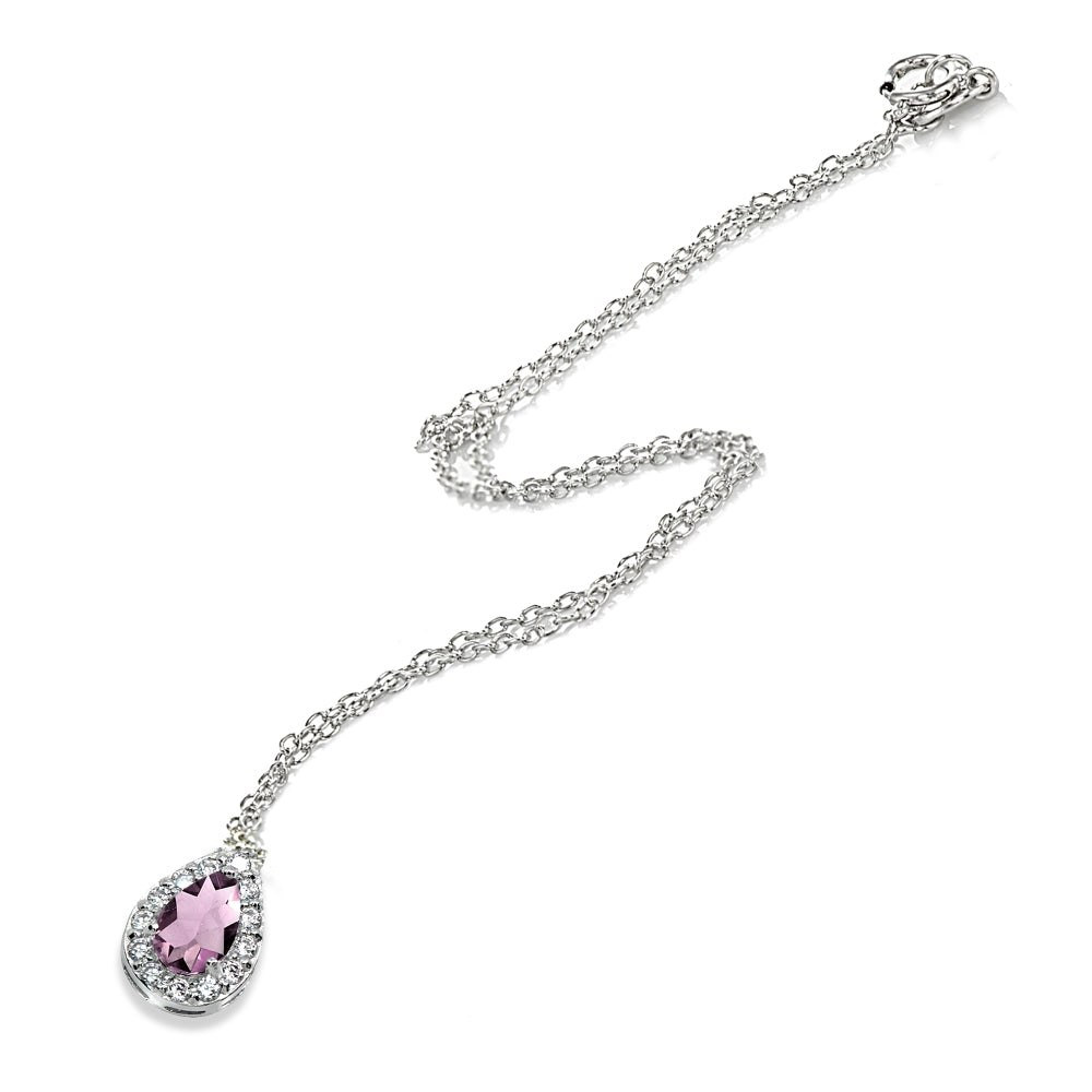 Sterling Silver Created Alexandrite Teardrop Halo Choker Necklace with CZ Accents-2