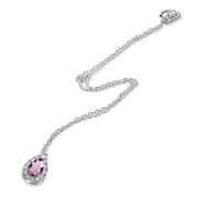 Sterling Silver Created Alexandrite Teardrop Halo Choker Necklace with CZ Accents