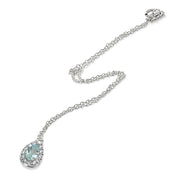 Sterling Silver Blue Topaz Teardrop Halo Choker Necklace with CZ Accents