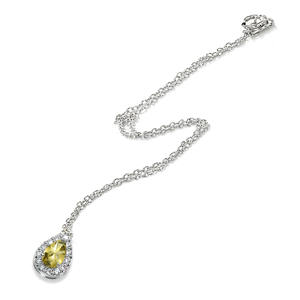 Sterling Silver Citrine Teardrop Halo Choker Necklace with CZ Accents-2