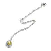 Sterling Silver Citrine Teardrop Halo Choker Necklace with CZ Accents