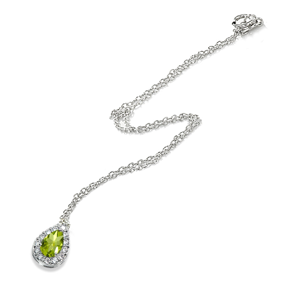Sterling Silver Peridot Teardrop Halo Choker Necklace with CZ Accents-2