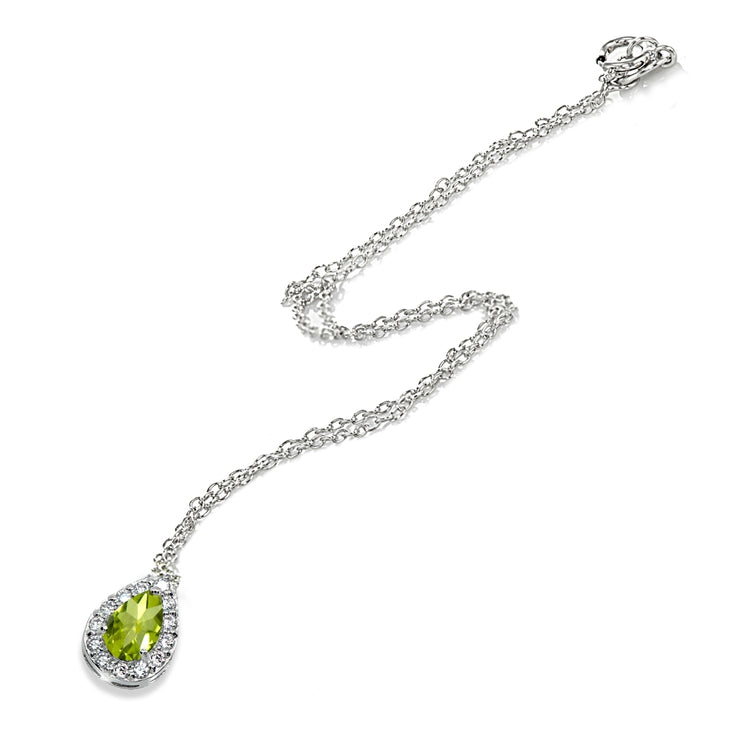 Sterling Silver Peridot Teardrop Halo Choker Necklace with CZ Accents