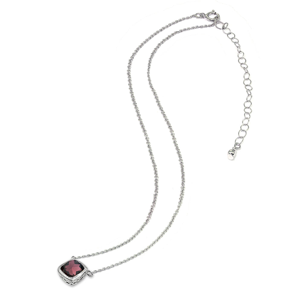 Sterling Silver Garnet Cushion-Cut Bezel-Set Solitaire Choker Necklace-3