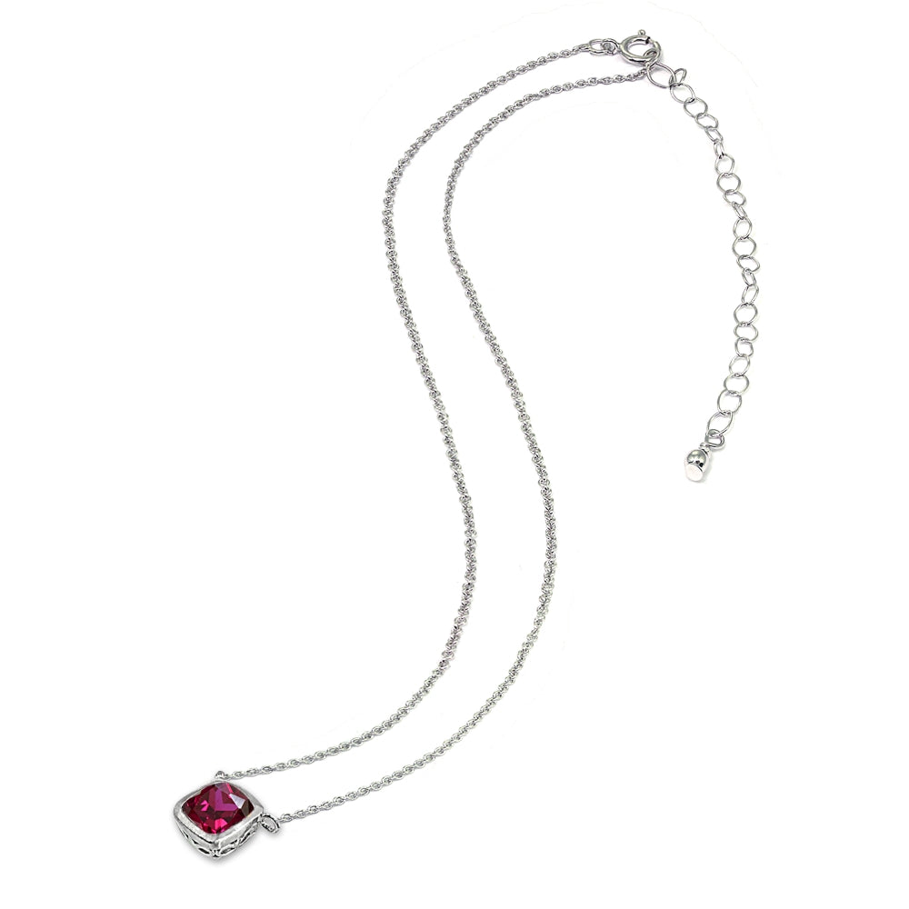 Sterling Silver Created Ruby Cushion-Cut Bezel-Set Solitaire Choker Necklace-3