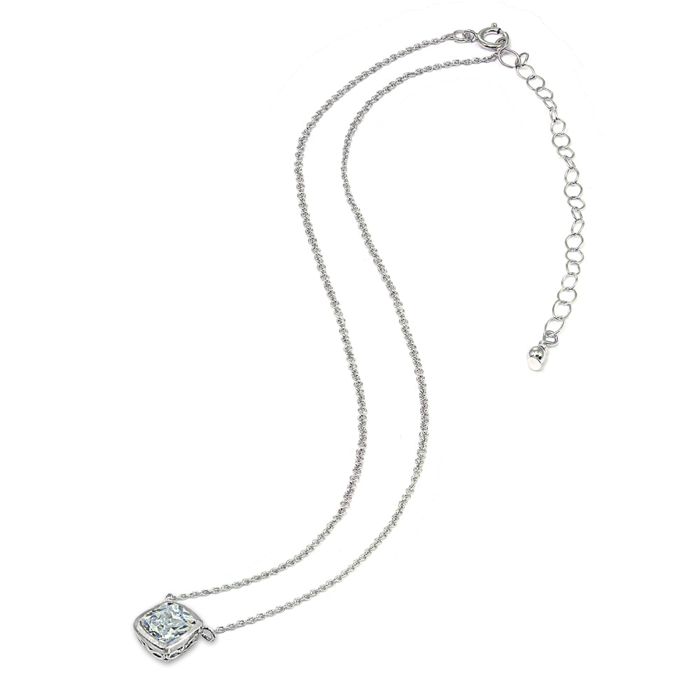 Sterling Silver Cubic Zirconia Cushion-Cut Bezel-Set Solitaire Choker Necklace-3