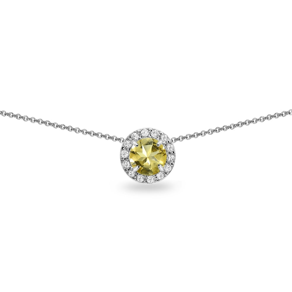 Sterling Silver Citrine & White Topaz Round Halo Slide Choker Necklace