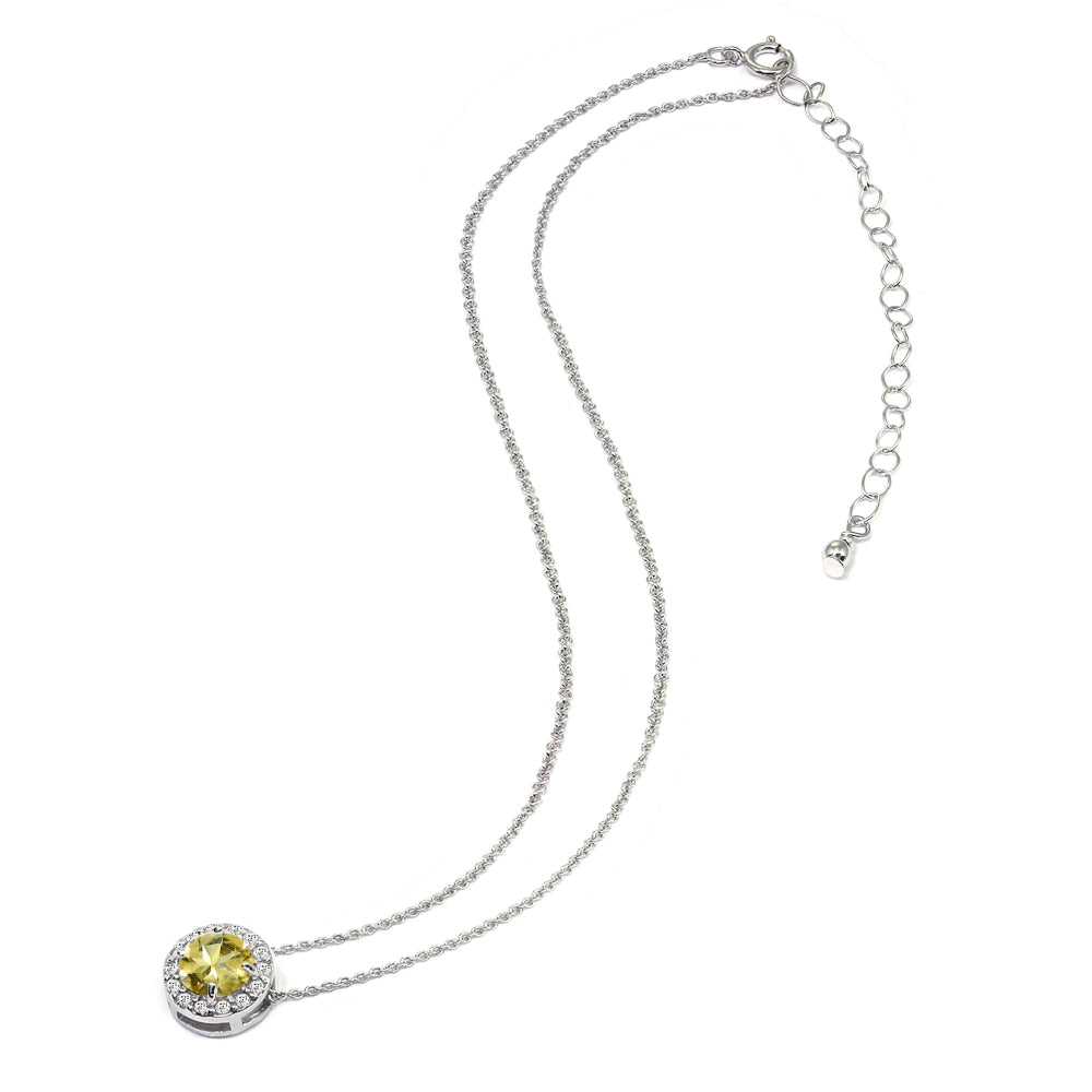 Sterling Silver Citrine & White Topaz Round Halo Slide Choker Necklace-3