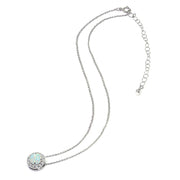 Sterling Silver Created Opal & White Topaz Round Halo Slide Choker Necklace