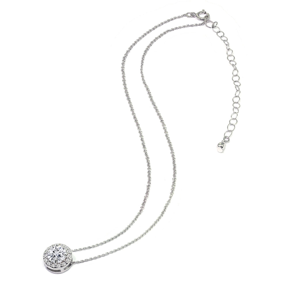 Sterling Silver Cubic Zirconia Round Halo Slide Choker Necklace-3