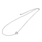Sterling Silver Cubic Zirconia Dainty Heart Sideways Chain Necklace, 16" + Extender