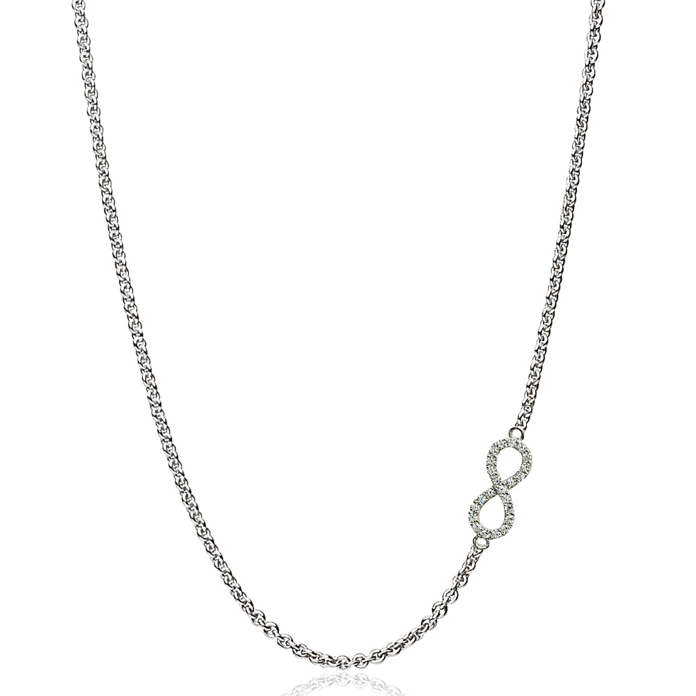 Sterling Silver Cubic Zirconia Infinity Figure 8 Sideways Chain Necklace, 16" + Extender