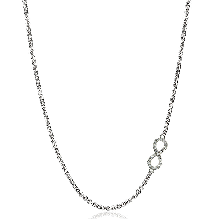 Sterling Silver Cubic Zirconia Infinity Figure 8 Sideways Chain Necklace, 16" + Extender