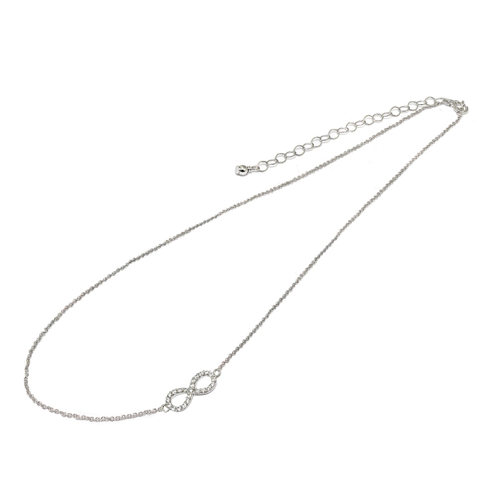 Sterling Silver Cubic Zirconia Infinity Figure 8 Sideways Chain Necklace, 16" + Extender-2