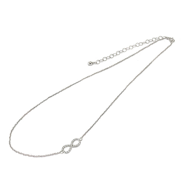 Sterling Silver Cubic Zirconia Infinity Figure 8 Sideways Chain Necklace, 16" + Extender