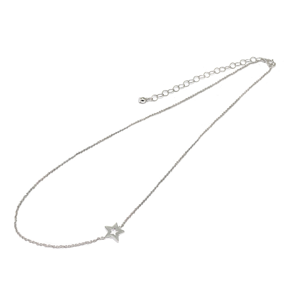 Sterling Silver Polished Open Star Sideways Chain Necklace, 16" + Extender-2