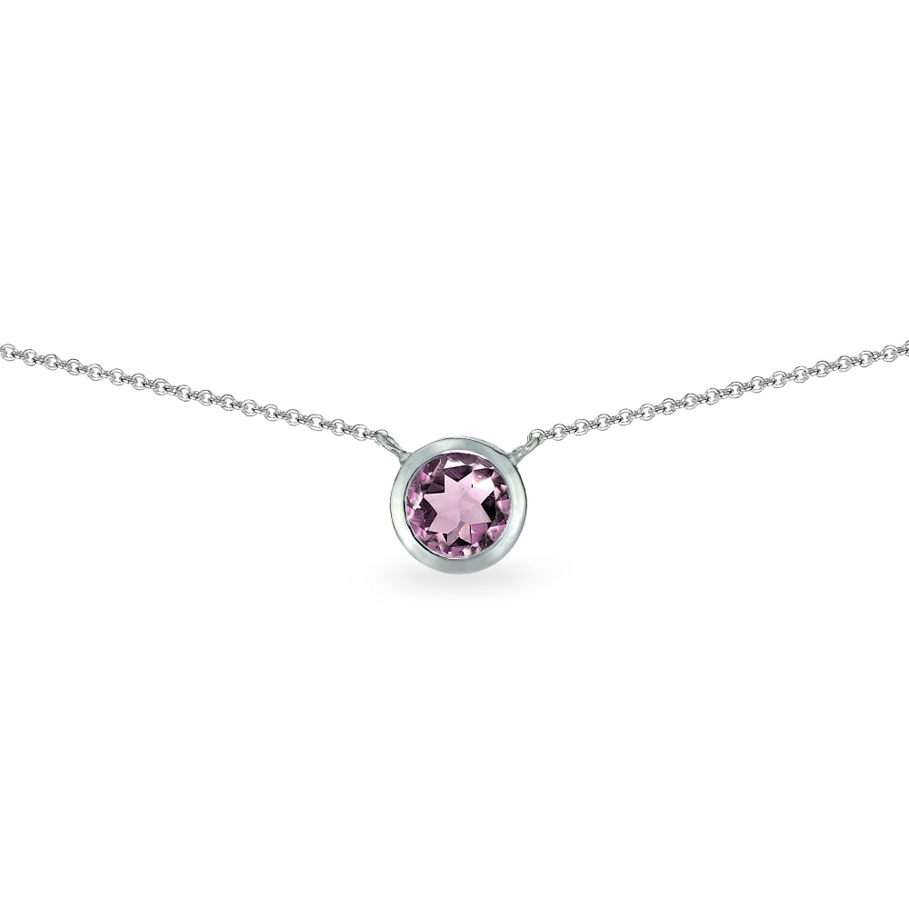 Sterling Silver Created Alexandrite 6mm Round Bezel-Set Dainty Choker Necklace