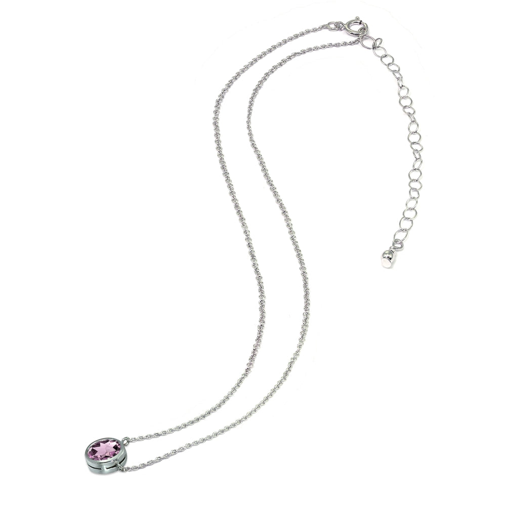 Sterling Silver Created Alexandrite 6mm Round Bezel-Set Dainty Choker Necklace-3