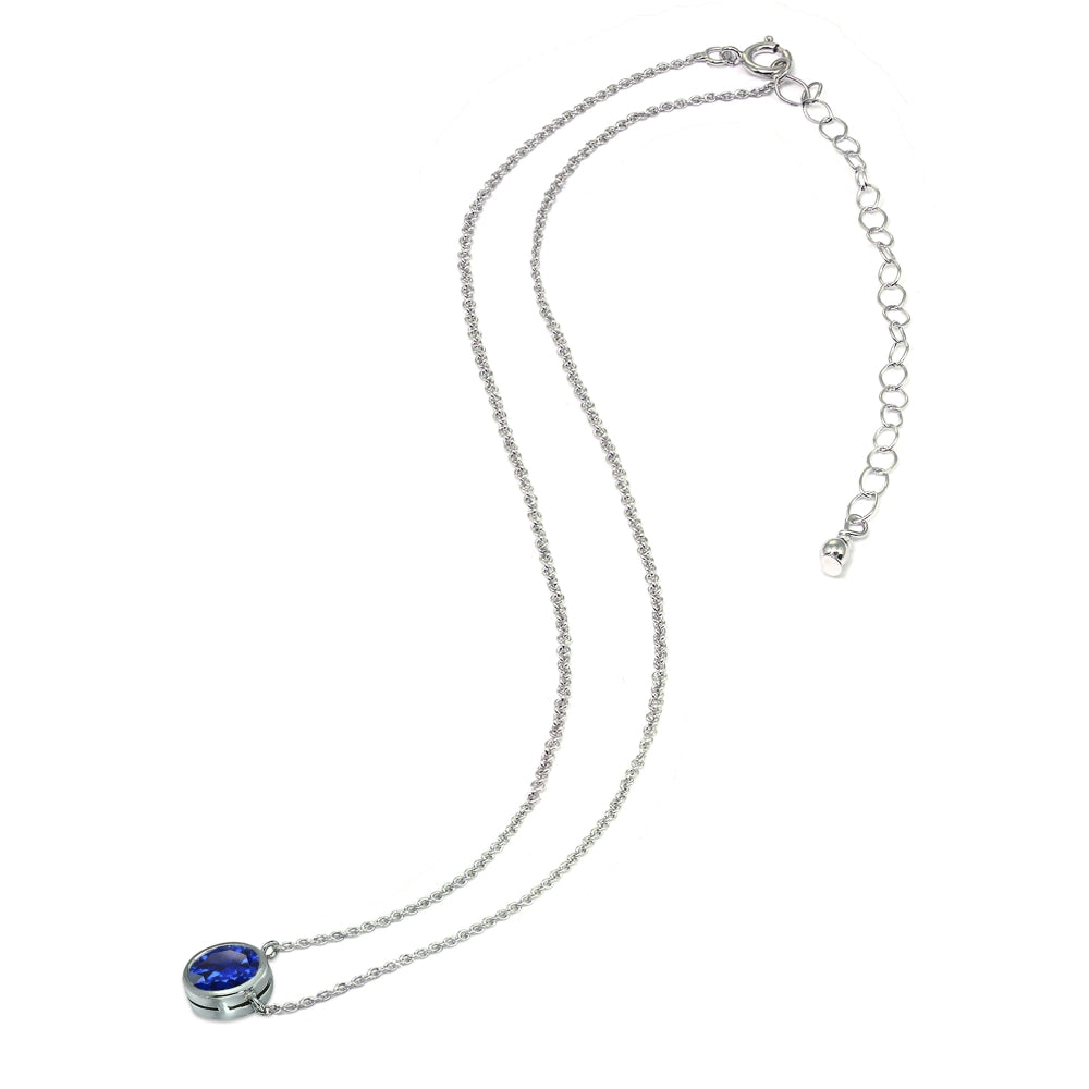 Sterling Silver Created Blue Sapphire 6mm Round Bezel-Set Dainty Choker Necklace-3