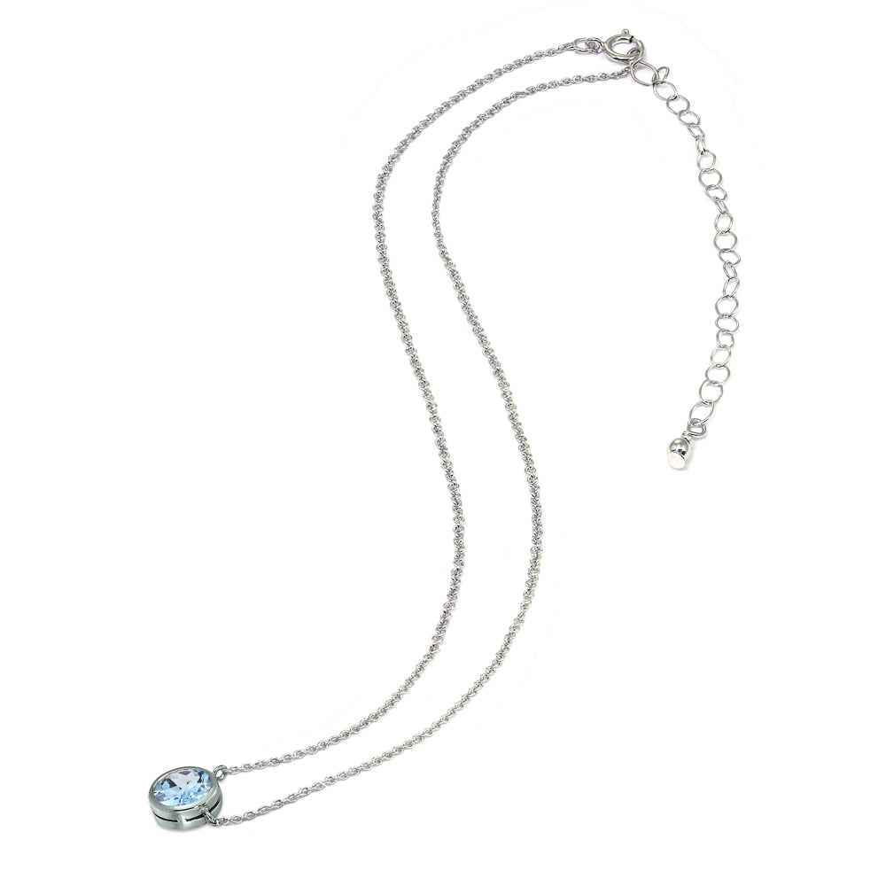 Sterling Silver Blue Topaz 6mm Round Bezel-Set Dainty Choker Necklace-3