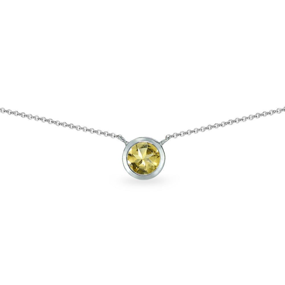 Sterling Silver Citrine 6mm Round Bezel-Set Dainty Choker Necklace