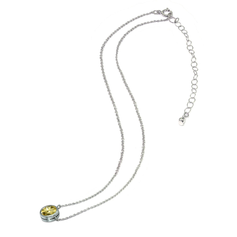 Sterling Silver Citrine 6mm Round Bezel-Set Dainty Choker Necklace-3